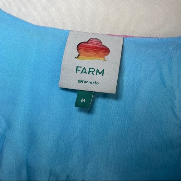 Farm Rio- BEACH VIBE LINEN BLEND CUTOUT DRESS In Blue Size Medium Palm Trees - Picture 10 of 11